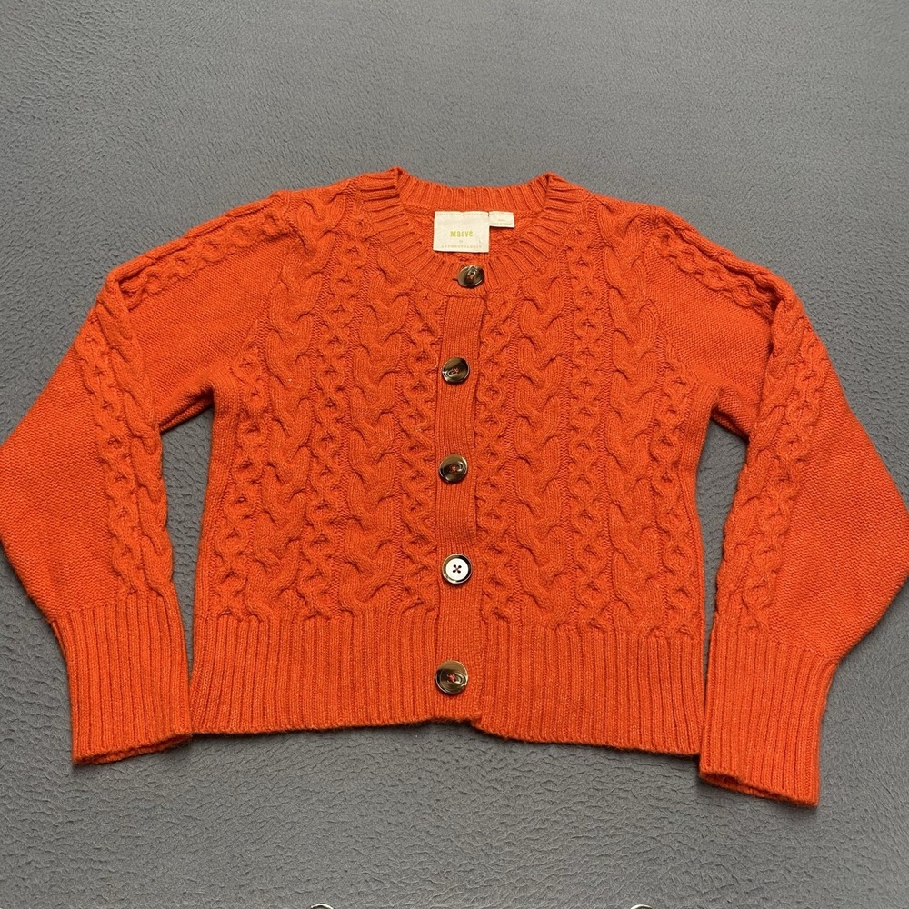 Maeve By Anthropologie Sweater Cardigan Womens Small Orange Cable Knit Button